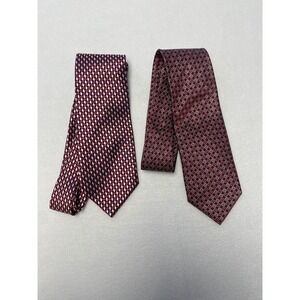 Mens Silk Necktie Set Burgundy Geometric Pattern Luxury Woven